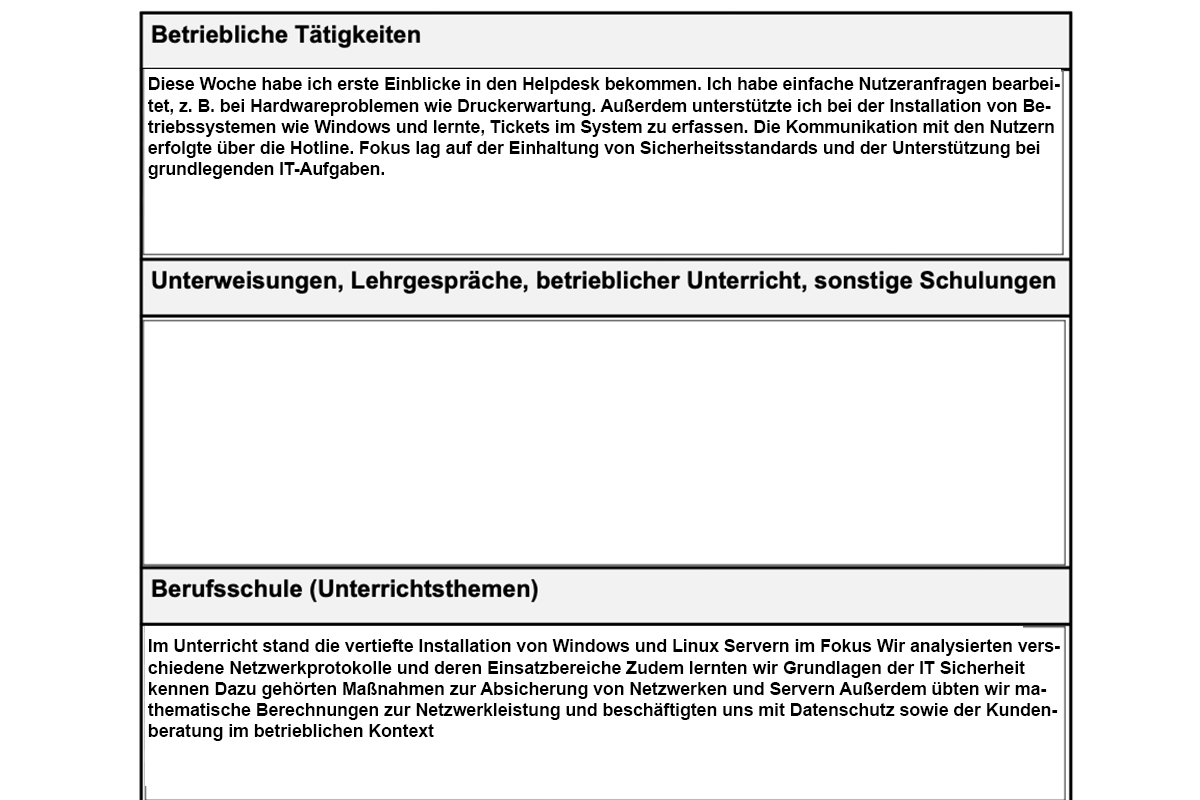 Klassisches Berichtsheft-Layout